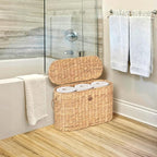 SIEUSALEVN Toilet Paper Storage, Water Hyacinth Baskets with Lid, Toilet Paper Baskets for Storage Holder 6 Rolls, Papers Basket with Built-in Handles for Organizer, Bathroom Accessories Organizer