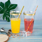 LIYH 100 Pcs Gold Plastic Cups - 16 oz Clear and Gold Rim Plastic Wine Cups, Big Size Fancy Disposable Party Cup Beverage Drinking Cup for Party & Wedding