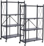 BRIAN & DANY Metal Storage Shelves - 4 Tier Shelving Unit, Folding Display Shelf Racks No Assembly for Vendors and Craft Shows, Black (2Pcs)