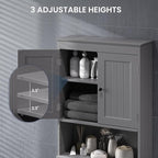 Bealife Over The Toilet Storage Cabinet with Open Shelf, Organizer with Adjustable Shelf and Double Doors,Over The Toilet Storage Shelf Free Standing (Grey)