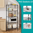 SINGAYE 5 Shelf Storage Wire Shelves Closet Bathroom Organizers Metal Pantry Kitchen Garage Shelving Unit Laundry Room Organization Home Narrow Rack Net Basket with Wheels Black