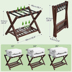 HOOBRO Luggage Rack, Bamboo Suitcase Stand, Folding Luggage Holder, Nylon Strap Support Top, for Guest Room, Hotel, Bedroom, Closet, Dark Brown BR18XL01