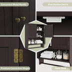 Smuxee Brown Wall Cabinet with Towel Bar - Medicine Cabinet with Adjustable Shelves, Over Toilet Cabinet for Laundry Room Kitchen