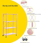 BRIAN & DANY 4-Tier Foldable Storage Shelves with Wheels, Folding Metal Rack Shelving Unit, Heavy Duty No Assembly Organizer Shelf for Garage, Kitchen, Basement, Pantry, Pink