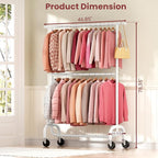 Heavy Duty Clothes Rack, 78.35" Rolling Clothing Rack for Hanging Clothes with Lockable Wheels, 6-Level Adjustable Double Rod Garment Rack for Bedroom, Laundry, Clothing Store, White