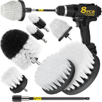 Holikme 8 Piece Drill Brush Attachment Set, Power Scrubber with Extend Long Handle, Cleaning Supplies for Shower, Bathtub, Bathroom, Kitchen (White)