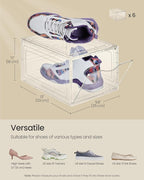 SONGMICS Shoe Boxes, Set of 6, Clear Plastic Shoe Storage, Stackable Sneaker Box, Drop Front Door, Up to US Size 11, Easy Assembly, 13 x 9.8 x 7.1 Inches, Transparent White ULSP032W06