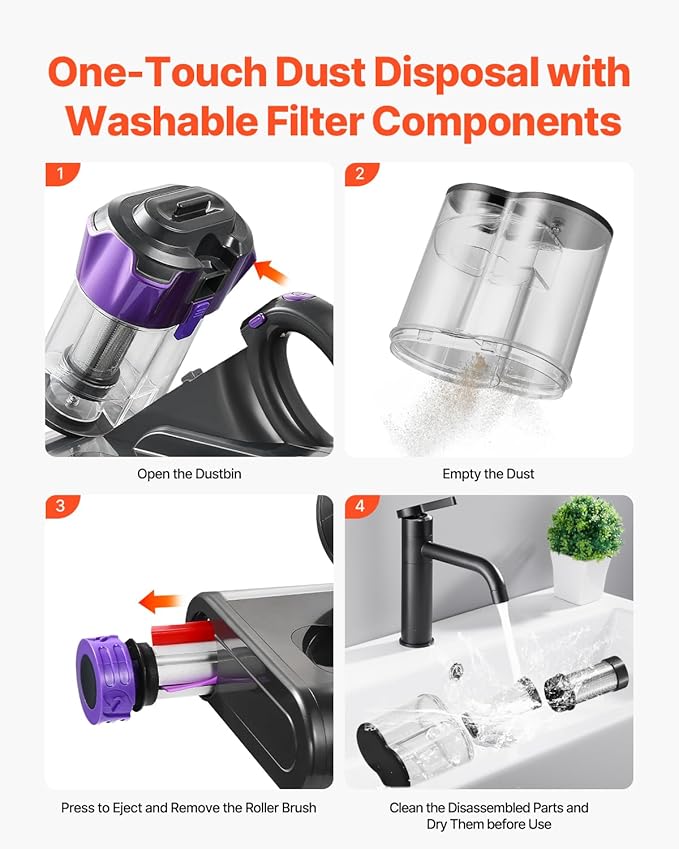 VEVOR Mattress Vacuum Cleaner, 550W Bed Vacuum Cleaner with 18Kpa Powerful Suction and Dual Dust Bin, HEPA Filter & Heating, Ultrasound Tech & Cleaning Lights, Handheld for Bed, Sofa, Corded, Gray