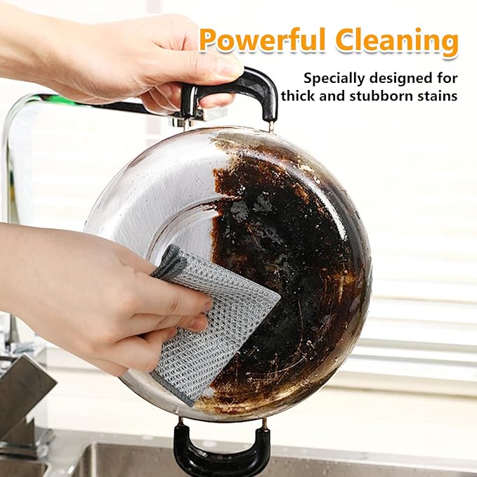 Extra-Large Size Multipurpose Wire Dishwashing Rag,Non Scratch Wire Dishcloth, Reusable Steel Wool Scrubber,Non-Scratch,Quick-Drying,Multi-Purpose for Kitchen,Bathroom Cleaning (10)