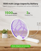 Electric Fly Swatter Racket, Foldable 2 in 1 Bug Zapper with Purple Trap Lamp, 4000V & 1500mAh Powerful Mosquito Trap Killer with Type-C Rechargeable for Indoor Home Office Patio Camp(1 Pack)