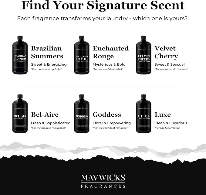 Mavwicks Fragrances - Luxury Scented Liquid Fabric Softener (Enchanted Rouge) 32 Oz – Crafted with Clean Ingredients – Reduces Static, and Softens Clothes – Safe for All Fabrics and Skin