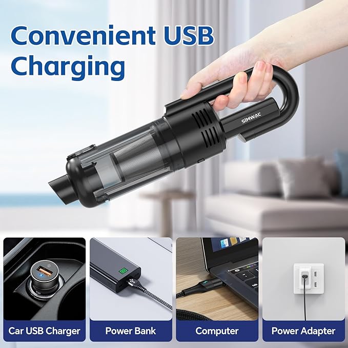 Handheld Car Vacuum Cleaner Cordless: 9500PA Powerful Suction Portable Lightweight Hand Held Vacuum - Large Capacity Battery Last Long Wireless Mini Vacuum With LED Light For Home Office Cleaning