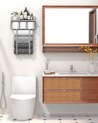 Towel Racks for Bathroom Wall Mounted - Bath Wall Towel Holder Set Above Toilet Storage, Rolled Towel Shelf Organizer for Small Bathroom, Wood Vertical Towel Rack for Bathroom Wall Decor Grey
