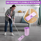 Mop and Bucket with Wringer Set, Hands Free Flat Floor Mop and Bucket, 5 Washable Microfiber Pads Included, Wet and Dry Use, Home Floor Cleaning System for All Floor Types and Windows,Purple