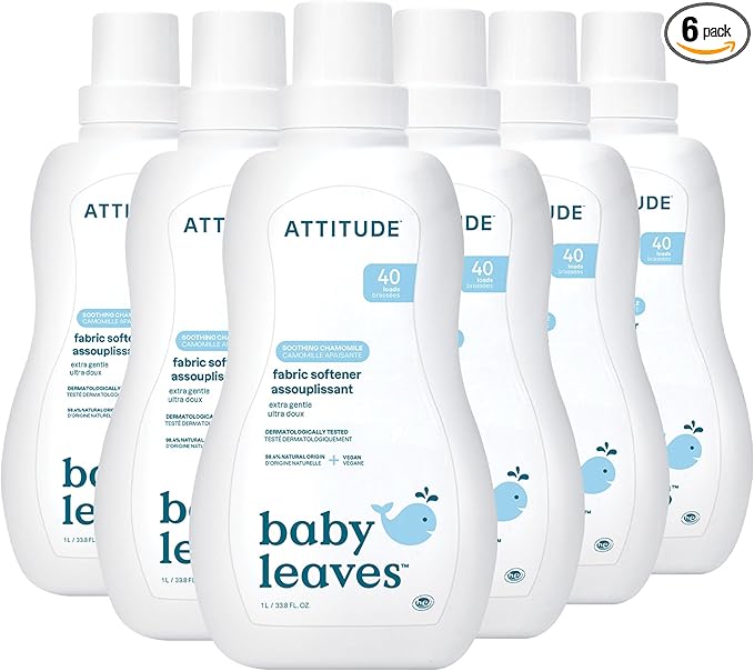 ATTITUDE Baby Fabric Softener, Plant and Mineral-Based Ingredients, HE Compatible, Vegan and Cruelty-free Laundry and Household Products, Soothing Chamomile, 40 Loads, 33.8 Fl Oz (Pack of 6)