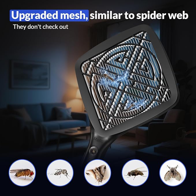 Mafiti Bug Zapper 3000V Mini Electric Fly Swatter with LED Light,Bug Zapper Indoor with Safety Grid for Home,Kitchen&Outdoor Camping-AA Battery Powered (not incl.)