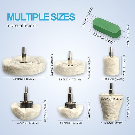 Neeki 6 Drill Buffing Wheels and 3 Polishing Compounds, Multi-Specification Wheel Kit for Metal, Stainless Steel, Jewelry, Wood, Ceramic, Glass, and Other Surfaces