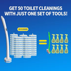 Disposable Toilet Brush Cleaning System with 50pcs Refills Pads Replacement Heads, Toilet Cleaning Stick, Wall Mounted Toliet Wand Kit Bathroom Maintenance, Toilet Bowl Cleaner Wands Holder and Set