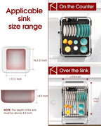 Sakugi Extendable Dish Drying Rack Over Sink with Dish Drainer, Sink Organization and Storage Essentials with Silverware & Utensil Holder, Home and Apartment Decor, 12" W x 16.1~23" L, Black