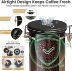 Veken Coffee Canister with Window,Airtight Stainless Steel Kitchen Food Storage Container, Date Tracker & Scoop for Grounds Coffee, Beans, Tea,Flour,Cereal,Sugar,22OZ,Copper