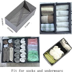 Bructhun Sock Drawer Organizer 3 Pack - Collapsible Fabric Storage Bins for Underwear Divider, Small Closet Organizers with 3 Compartments, Gray