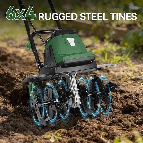 18-Inch Electric Tiller Cultivator, LAZYLAND 15A 380RPM Corded Rototiller with 9-Inch Tillling Depth, 6X4 Steel Tines for Garden/Lawn/Yard/Soil Aeration/Soil Cultivation