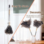 Extendable Ostrich Feather Duster, Natural Ostrich Feathers Long Handle Duster for Cleaning, 47” Soft & Fluffy Feather Duster for High Ceilings, Fans, Walls, Furniture, Home Dusting(A11-Ivory)