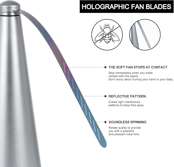 VAIPI 5 Pack Fly Fans for Tables, Outdoor Indoor Portable USB Fly Fan with 2 Fly Swatter, USB & Battery Operated Table Top Food Fan Picnic Fly Spinner for Restaurant, Patio, Kitchen, Party, BBQ