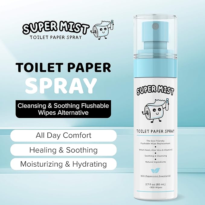 Toilet Paper Spray (2.7 fl oz/300+ Uses) – Upgrade Toilet Paper into a Gentle, Cleansing Wipe | Soothing Formula with Witch Hazel, Aloe Vera & Refreshing Peppermint Oil | Travel Friendly