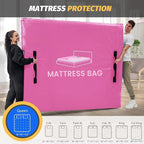 Mattress Bags for Moving and Storage, BETU Twin Mattress Protector Waterproof Mattress Cover with 8 Heavy Duty Handles and Zipper Extra Thick Moving Supplies for Dorm Bed Reusable (77x42x13.5 Pink)