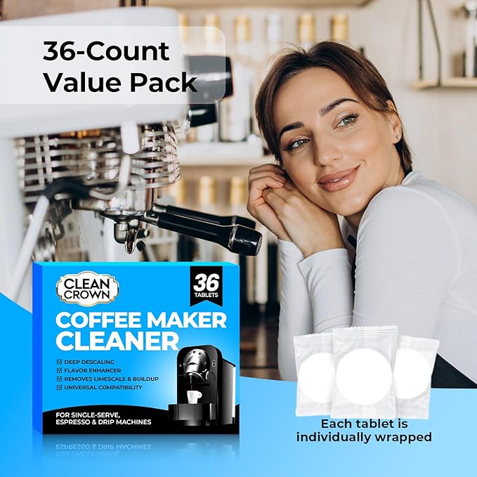 Coffee Maker Cleaner (36 Count), Cofee Maker Cleaner and Descaler, Coffee Machine Descalers, Espresso Machine Descaler Tabs for Brewer & Maker Cleaning, Compatible with Most Brands