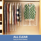48" All Clear Garment Bags for Hanging Clothes, 5 Packs Suit Bags for Closet Storage, Plastic Waterproof Suit Cover Bags with Zipper for Coats, Jackets, Dresses (Set of 5)