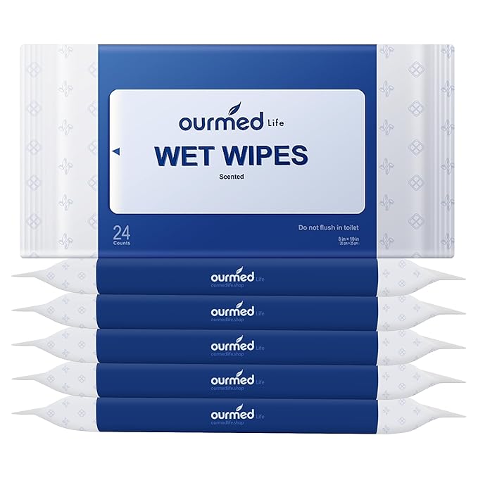 Ourmed Life Rinse-Free Body Wipes for Adults Bathing - Extra Large 8" x 10", Thick Aloe Shower Wipes, Cleansing Wipes for Elderly, Camping, Hiking, GYM, Travel, Body Wipes 144 Count (Plant Fragrance)