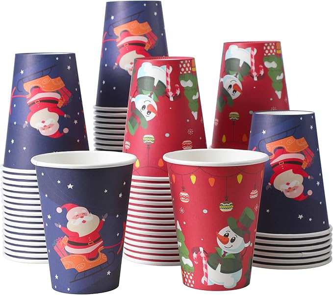 100 Pack 12 oz Christmas Coffee Cups with Lids, Disposable Paper Coffee Cups for Hot/Cold Drinks Office Home Shop Event (Two Colors)