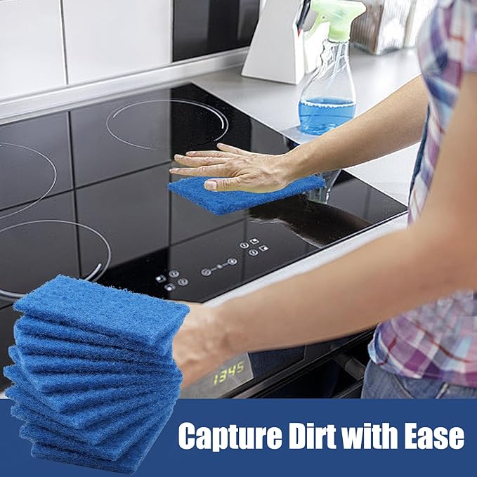 100 Pcs Scouring Pads,Heavy Duty Scour Pads,Reusable Dish Scrubber,Non Scratch Household Scrub Pads,Multipurpose Scour Pads for Kitchen Metal Grills Dish Cleaning,4 x 3 inch (Blue)