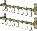 Dseap Kitchen Hooks for Hanging Utensils, Hanging Pot Rack, Kitchen Utensil Hanger Rail with 8 Hooks for Pots Pans, Spoons, Mugs, Wall Mounted, Stainless Steel, Bronze, Pack of 2