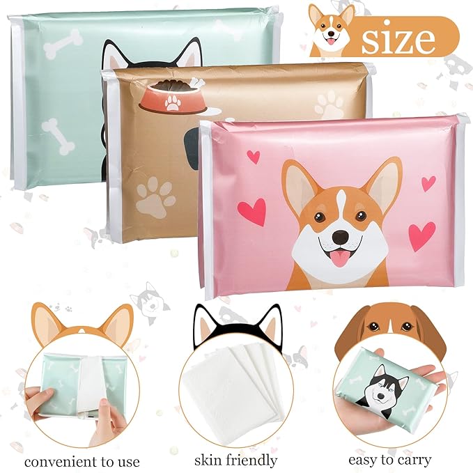 24 Packs Travel Size Tissue Pocket Slim Pack Facial 3 Ply Wallet Size Pocket Tissues for Travel Wedding Party Favors, 6 Styles(Dog)