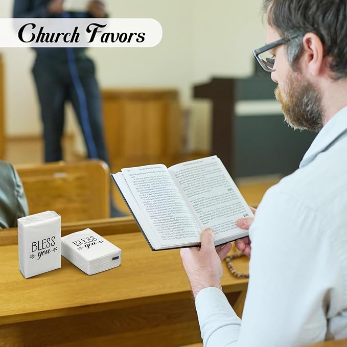 Therwen 100 Pack Pocket Tissues Travel Packs Bulk 1000 Sheet Mini Tissues Bulk 3 Ply Small Travel Size Paper Individual Pocket Size (Church Theme)