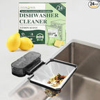 24 PCS Dishwasher Cleaner and Deodorizer Tablets, with Sink Drain Filter Basket, Deep Cleaning Formula Tablets for Removing Limescale, Odor, Smell, Hard Water Residue(Lemon-Scented)