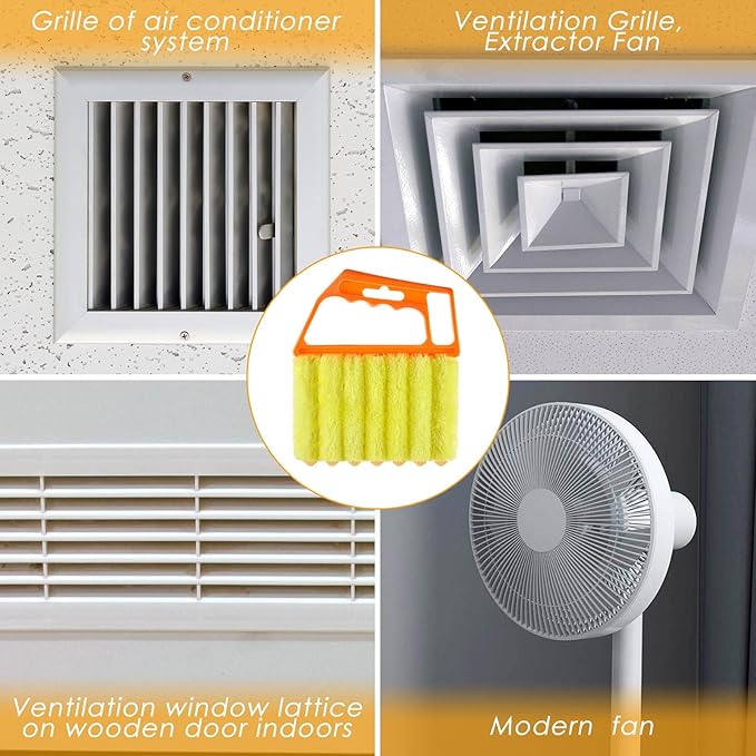 Geiserailie 2 Pcs Window Venetian Blind Cleaner Duster Tool Washable 7 Fingers Dusting Cleaner and Air Vent Shutter Brush Blinds Air Conditioner Fan Duster Dirt Housekeeping Tool (Orange Handle)