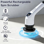 Electric Spin Scrubber for Cleaning, Adjustable Shower Brush with 7 Replaceable Heads & Power LED Display, 2 Speed Waterproof Cordless Shower Scrubber for Bathtub, Kitchen, Car, White
