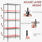 Large Wire Shelving Unit 5-Tier Metal Storage Shelves Heavy Duty Garage Shelving Adjustable Storage Shelf Rack with Leveling Feet for Home Kitchen Garage, 14" Dx23.8 Wx60 H, Black