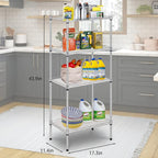FDW 18L x 12W x 44H Wire Shelves with 4 PP Sheets Metal Shelf Storage Shelves 4 Tier Layer Storage Shelves for Laundry Bathroom Kitchen Garage,Chrome