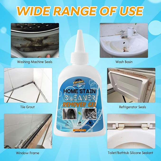Mold Stain Remover Gel,Washing Machine Cleaner Front Load Washer Gasket Mold Remover Home Stain Cleaner Cleaning Gel for Grout Caulk, Bathroom, Shower, Bathtub, Refrigerator Cleaning Solution 8 Fl Oz