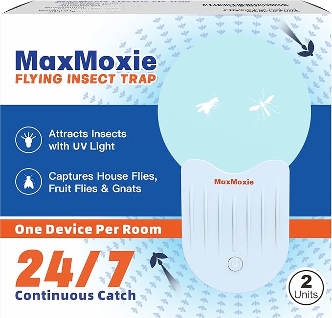 Flying Insect Trap, Fly Bug Zapper Pest Light Trap for Mosquito, Fruit Flies, Gnats, Moths, Attractant Bug Catcher for Home (2 Plug + 10 Refills)