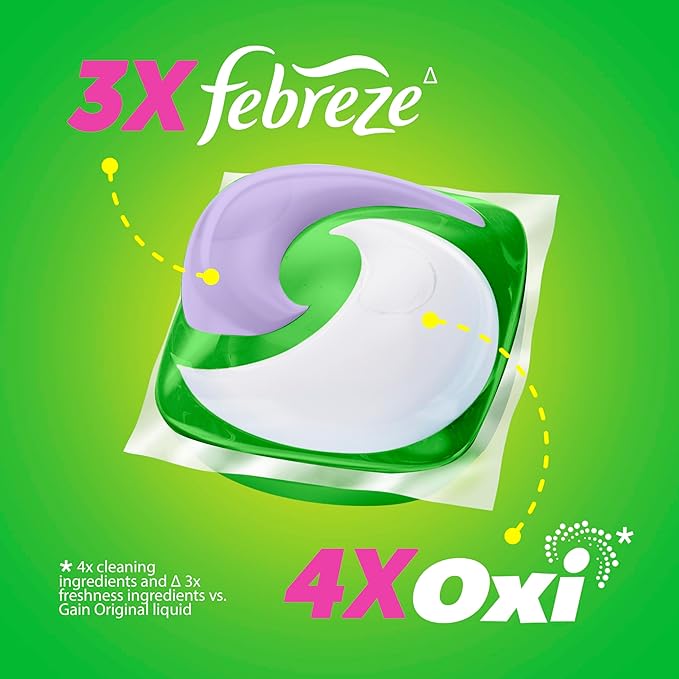 Gain Super Flings Laundry Detergent Pacs, 18 Count, Dewdrop Dream scent, irresistibly clean and fresh washing detergent laundry soap pacs