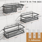 Youvip Shower Caddy, 3 Pack Large Capacity Bathroom Organizers and Storage, No Drilling Adhesive Rustproof Shelves with Soap Holder, Home Decor, Black