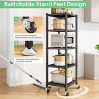 PXRACK 5-Tier Kitchen Storage Shelves, Adjustable Metal Shelves for Storage Pantry Shelves with Rolling Wheels, Storage Rack Shelving Unit Organizer for Bedroom Laundry Closet