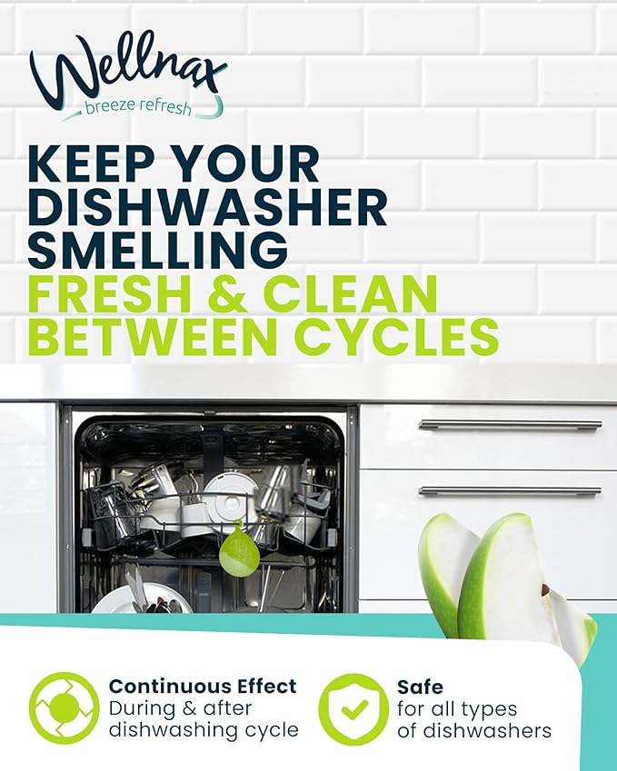 Wellnax Dishwasher Cleaner and Deodorizer - Rinse aid, Dishwashing Machine Odor Eliminator & Deodorizer,Fresh Fragrance Gel With Smell Removal Solution, Freshener Smelling In Dishwash (Green Apple)
