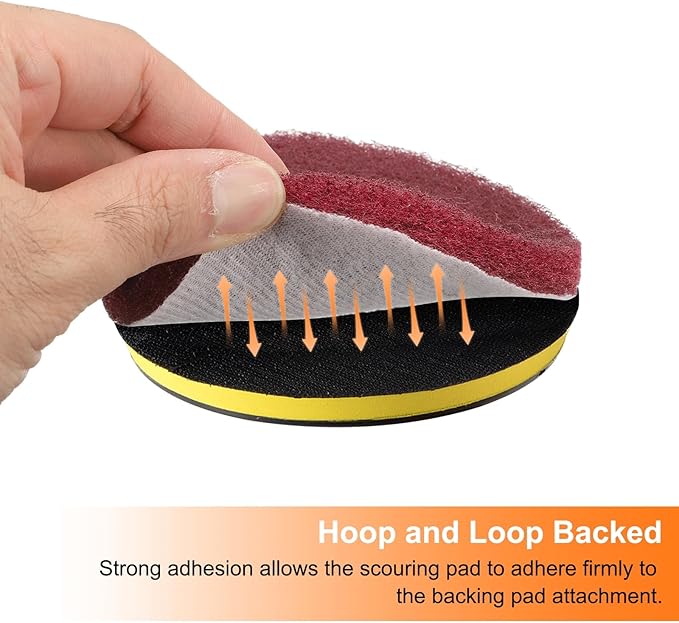 HARFINGTON 4pcs Scrubber Scouring Pads 180 400 800 1200 Grits 5 Inch Drill Power Brush Hoop and Loop Surface Conditioning Disc Drill Scuffing Disc Scrub Pads for Kitchen Cleaning, 4 Colors